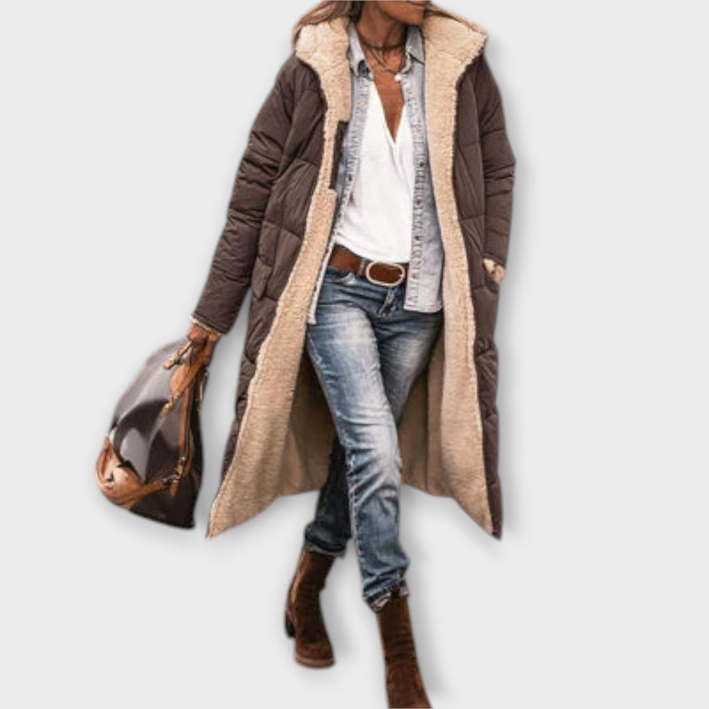 Kora - Ciepły płaszcz z futrzaną podszewką